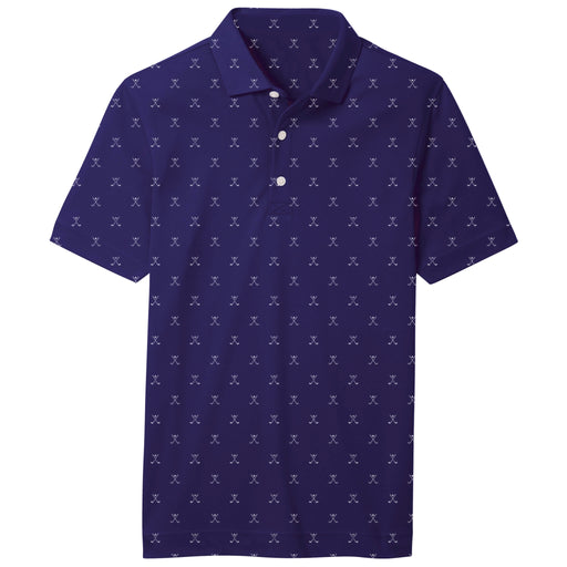 Footjoy Junior Golf Print Self Collar Polo Shirt in Navy with repeat golf clubs pattern