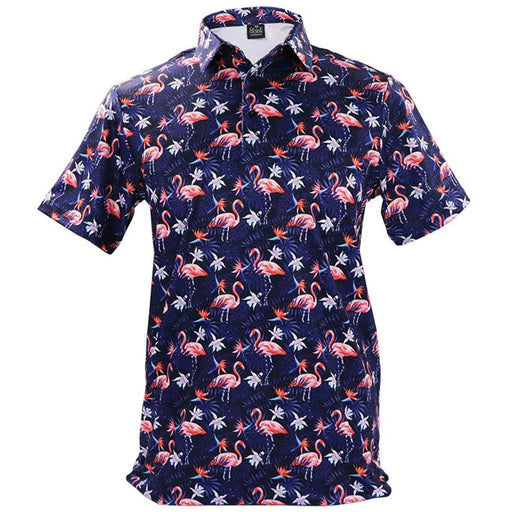 Golf Gods Cool Tech Performance Flowers and Flamingos Polo Shirt Navy