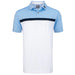 FootJoy Lisle Colour Block Polo Shirt in Light Blue and White with a Navy Band across the chest