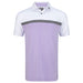 FootJoy Lisle Colour Block Polo Shirt with two-tone White and Lavender with a Charcoal Stripe across the chest.