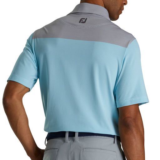 FootJoy Lisle End on Strip Polo Shirt Features two tones in Maui Blue and Lava and has a subtle white strip throughout