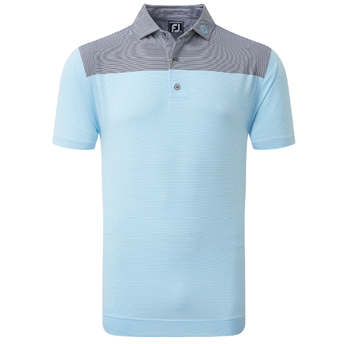 FootJoy Lisle End on Strip Polo Shirt Features two tones in True Blue and Navy and has a subtle white strip throughout