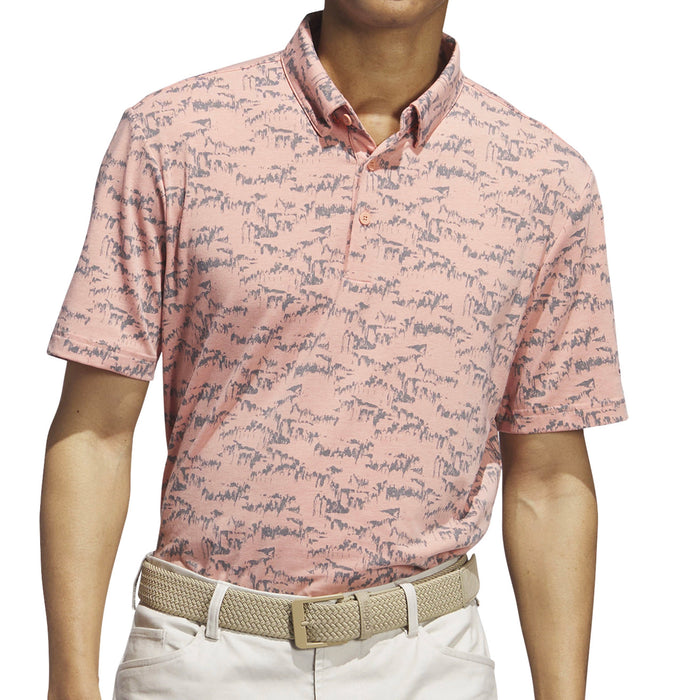 adidas Go-to Printed Polo Shirt in a salmon pink and grey pattern