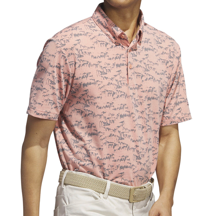 adidas Go-to Printed Polo Shirt in a salmon pink and grey pattern