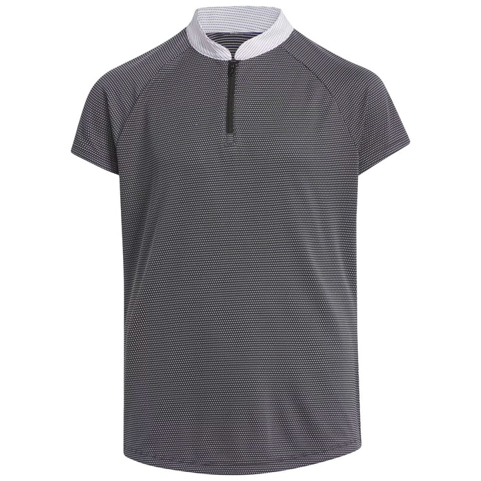 adidas Junior Micro Dot Zip Polo Shirt in Black with White Micro Dots, and White Henley Collar 