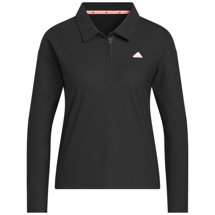adidas Ladies 2026 Climacool 3-Stripes Long Sleeve Polo Shirt - Black