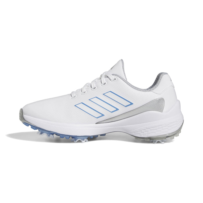 adidas Ladies ZG23 Golf Shoes in Cloud White, Blue Fusion Metallic and Silver Metallic