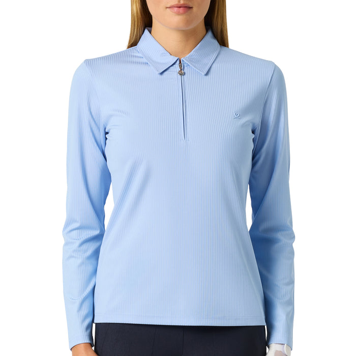 Daily Sports Ladies 2026 Ribbed Long Sleeve Polo Shirt - Light Blue