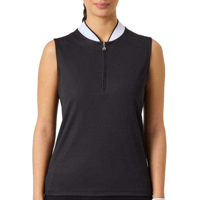 Daily Sports Ladies 2026 Ribbed Sleeveless Polo Shirt - Black