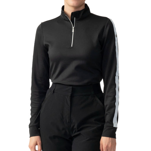 Daily Sports Ladies Anna Long Sleeve Quarter Zip Pullover in Black with White Zipper