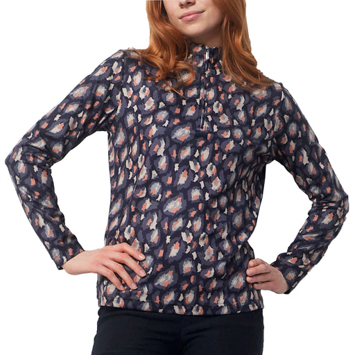Daily Sports Ladies Bezons Long Sleeve Polo Shirt in an all-over print and featuring quarter zip
