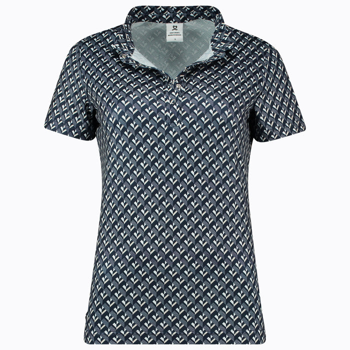 Chelles Polo Shirt in Navy White and Beige Geo Print