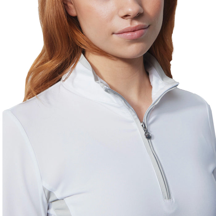 Daily Sports Ladies Vichy Half Zip Pullover in White with long sleeves