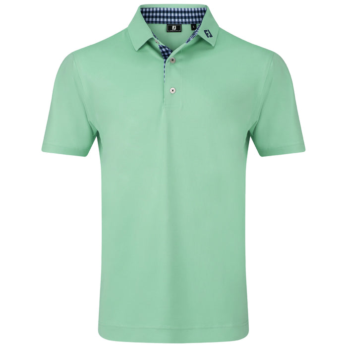 FootJoy 2026 Stretch Pique Solid with Gingham Trim Polo Shirt - Sea Glass