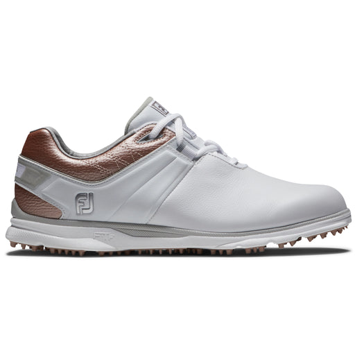 FootJoy Ladies 2023 Pro SL Golf Shoes in White and Metalic Rose