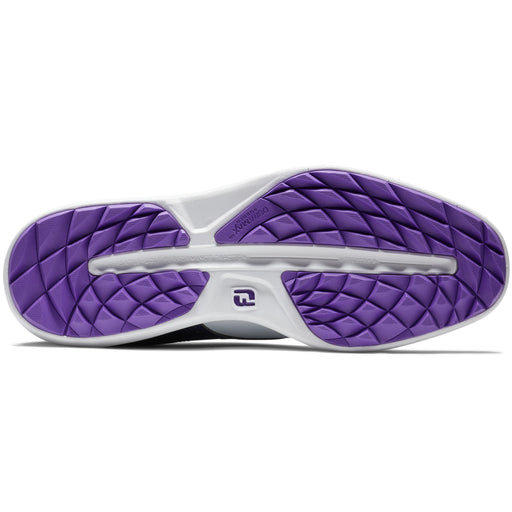 FootJoy Ladies 2023 Traditions Golf Shoes in White and Navy with a Purple sole - Spikeless traction