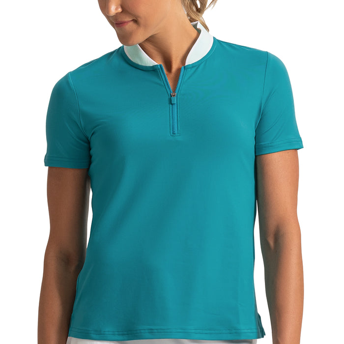 FootJoy Ladies 2026 Blade Collar Zip Polo Shirt - Tile Blue