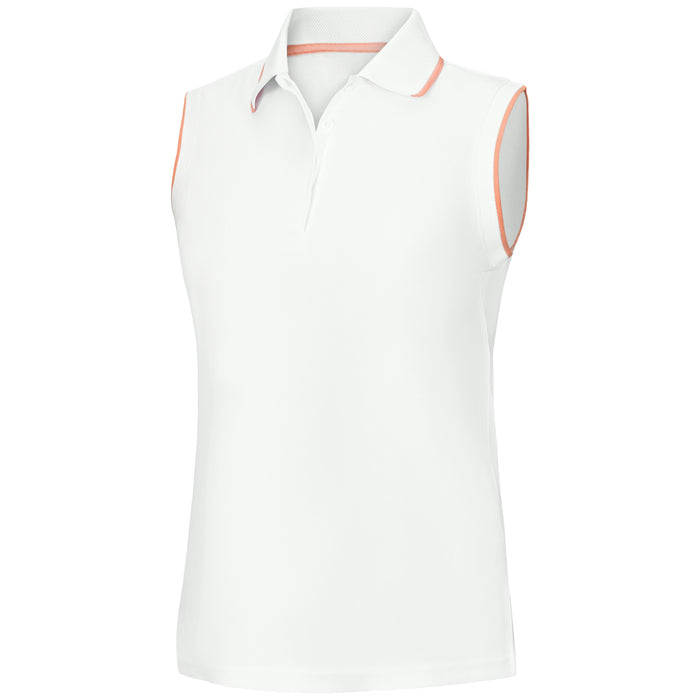 FootJoy Ladies 2026 Sleeveless Polo Shirt - White/Desert Peach