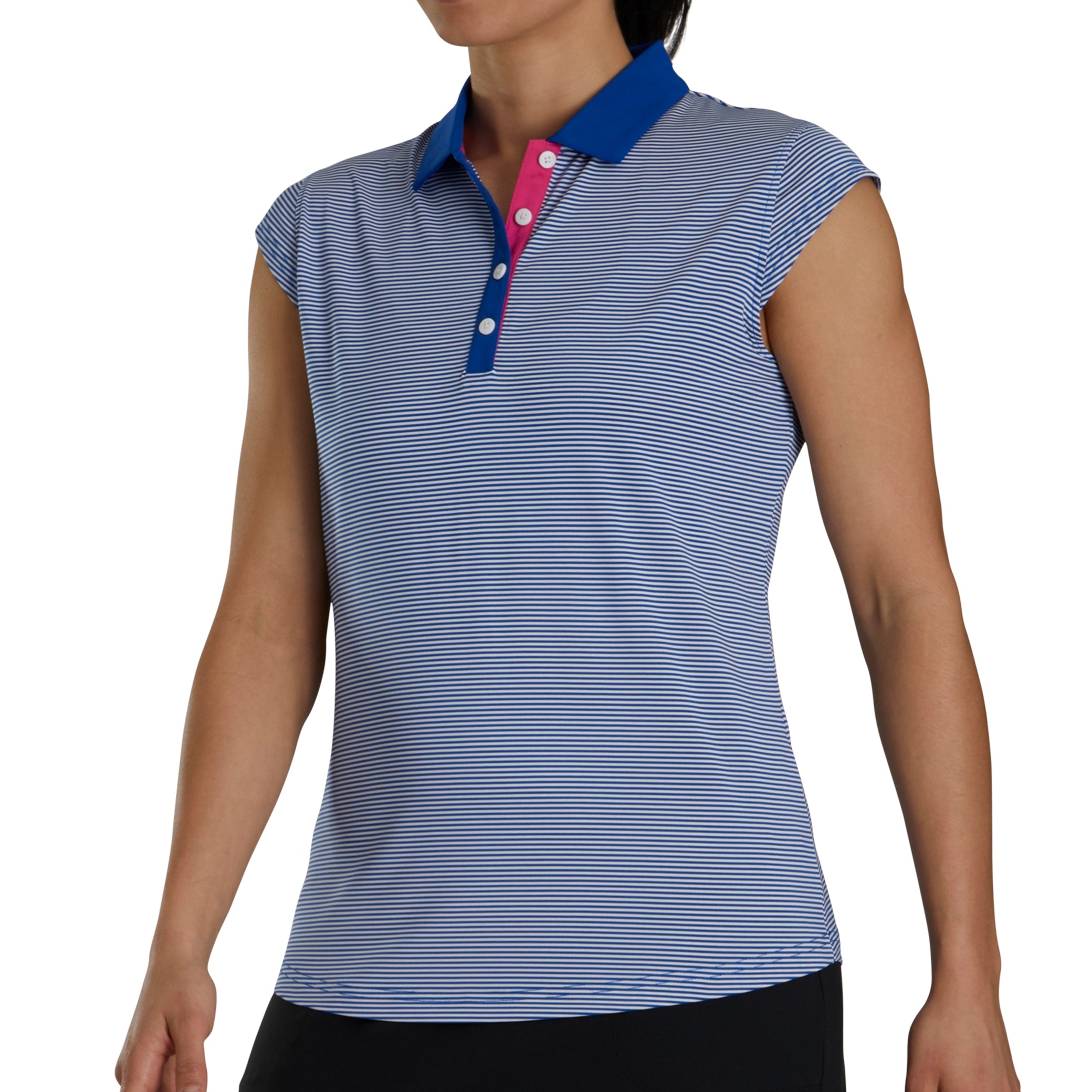 FootJoy Ladies Cap Sleeve Feeder Stripe Polo Shirt Cobalt S