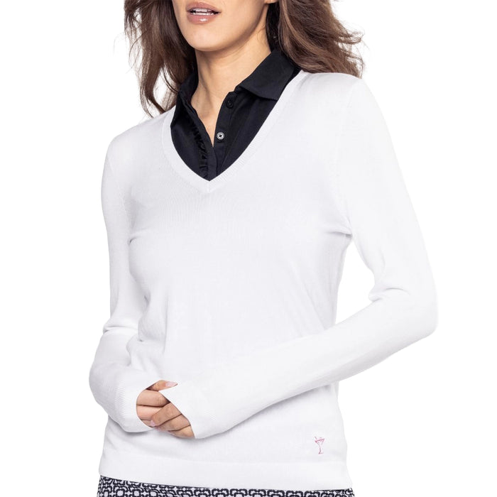 Golftini Ladies 2026 Stretch V-Neck Pullover - White