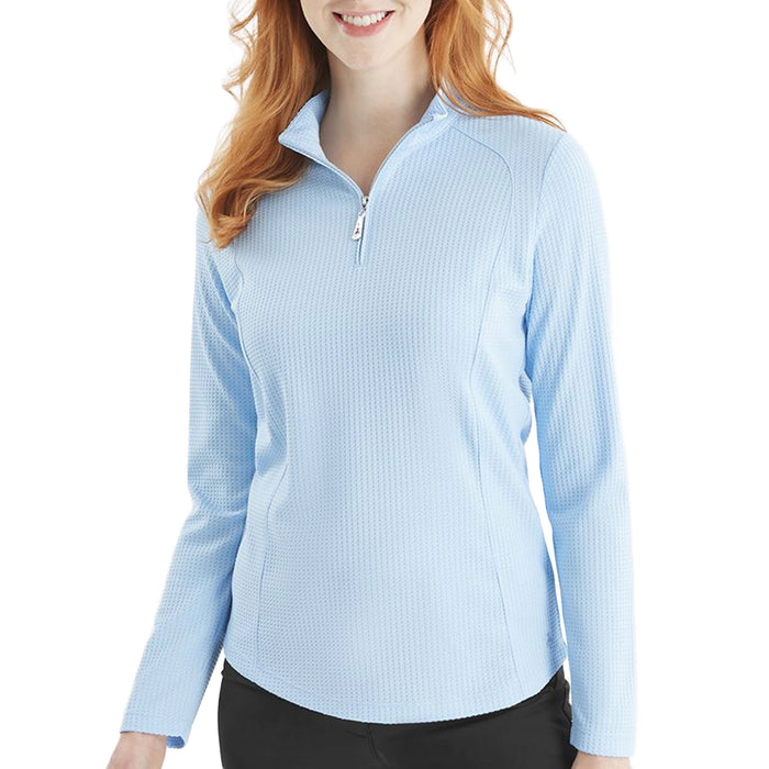 Green Lamb Ladies Kitty Waffle Mock Neck Long Sleeve Top