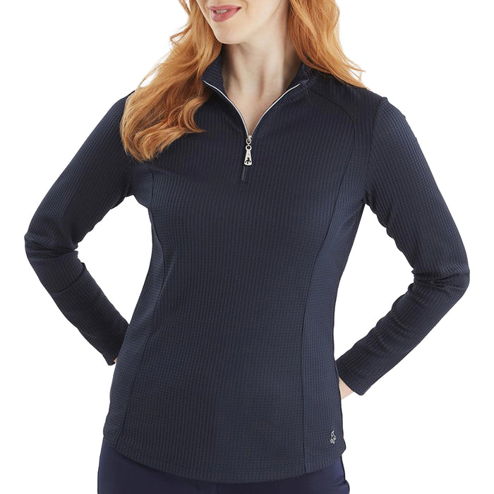 Green Lamb Ladies Kitty Waffle Mock Neck Long Sleeve Top