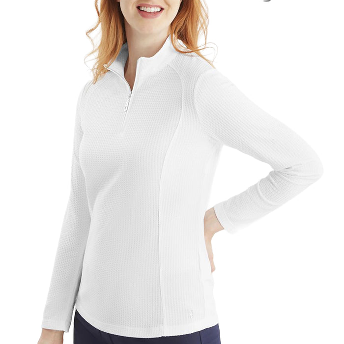 Green Lamb Ladies Kitty Waffle Mock Neck Long Sleeve Top