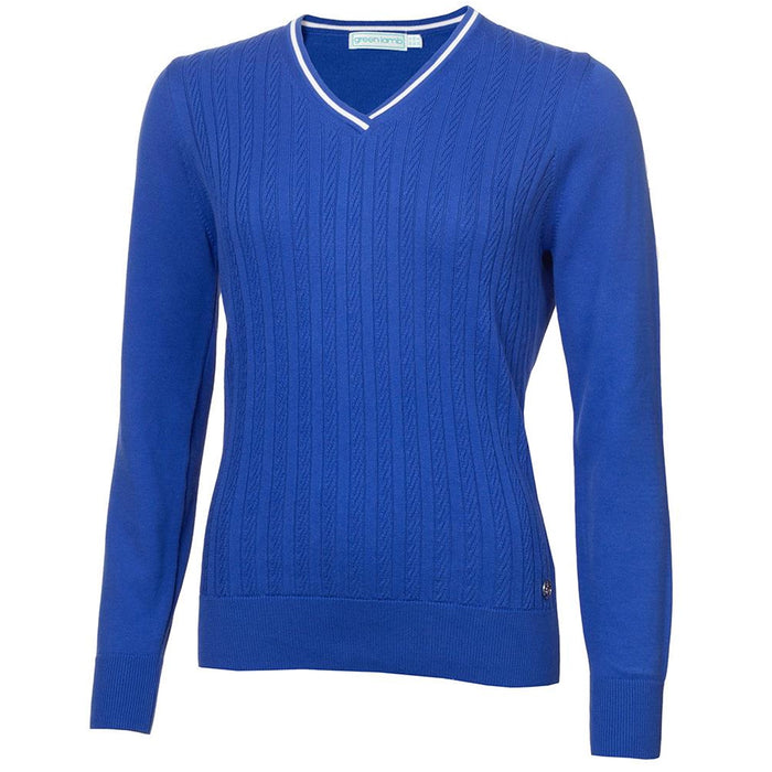 Green Lamb Ladies V Neck Cable Sweater