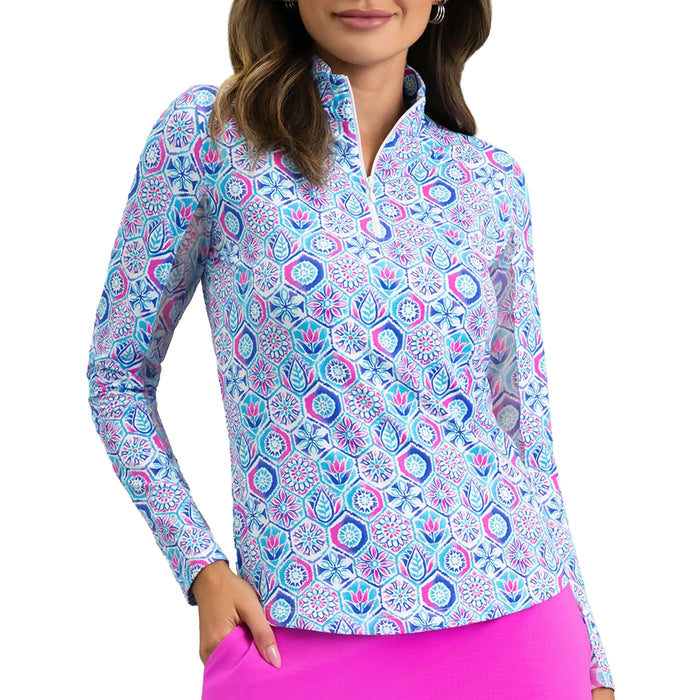 IBKUL 2026 Alexis Print Long Sleeve Mock Polo