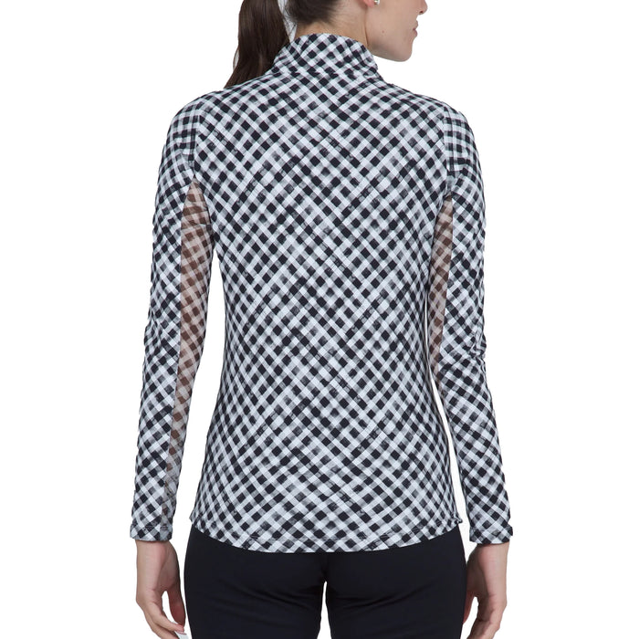 IBKUL Gingham Check Long Sleeve Zip Mock