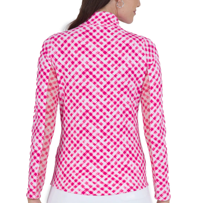 IBKUL Gingham Check Long Sleeve Zip Mock