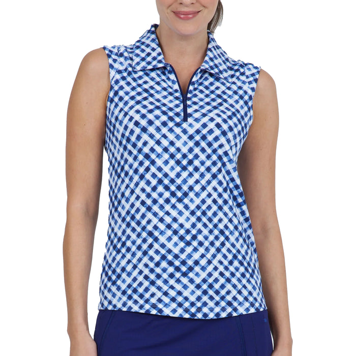 IBKUL Gingham Check Sleeveless Polo Shirt