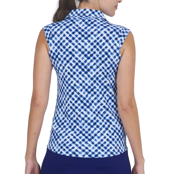 IBKUL Gingham Check Sleeveless Polo Shirt