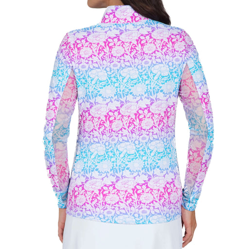 IBKUL Jesse Print Long Sleeve Mock Neck in Hot Pink and Turquoise