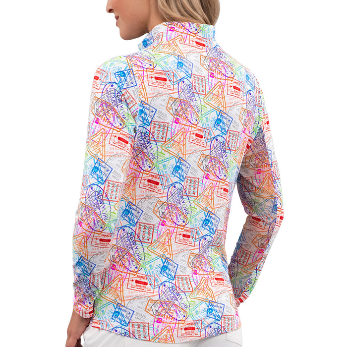 IBKUL 2026 Global Impression Print Long Sleeve Mock Neck Top - Red Multi