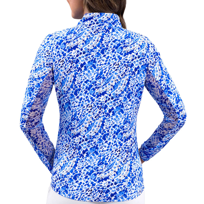 IBKUL Ladies 2026 Yesenia Print Long Sleeve Mock Neck Top - Blue
