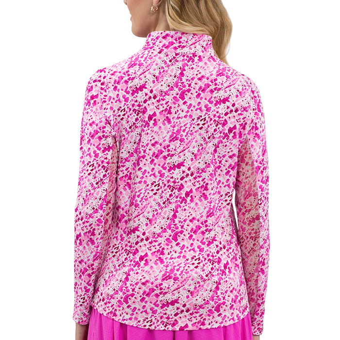 IBKUL Ladies 2026 Yesenia Print Long Sleeve Mock Neck Top - Hot Pink