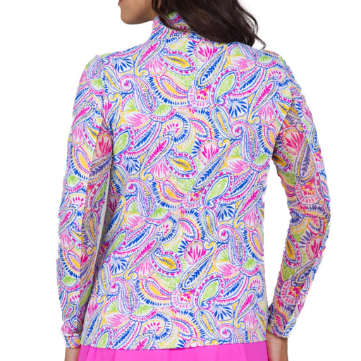 IBKUL Massie Long Sleeve Mock Neck Top in Hot Pink and Yellow