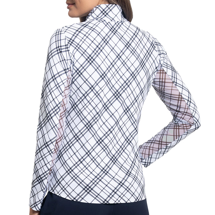 IBKUL 2025 Tony Plaid Essential Long Sleeve Quarter-Zip Mock Neck Top