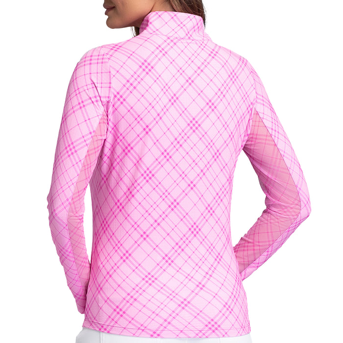 IBKUL 2025 Tony Plaid Essential Long Sleeve Quarter-Zip Mock Neck Top