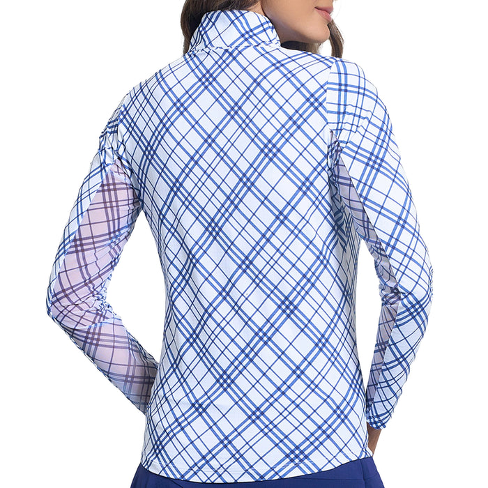 IBKUL 2025 Tony Plaid Essential Long Sleeve Quarter-Zip Mock Neck Top