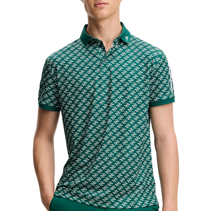 J.Lindberg 2026 Tour Tech Print Polo Shirt - Cardi Jacquard S Forest