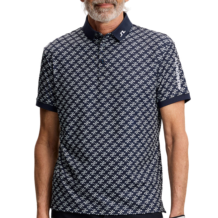 J.Lindberg 2026 Tour Tech Print Polo Shirt - Cardi Jacquard S - Navy