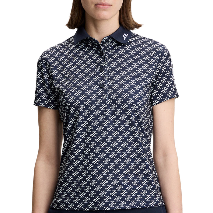 J.Lindeberg Ladies 2026 Tour Tech Print Polo Shirt - Cardi Jacquard S/JL Navy
