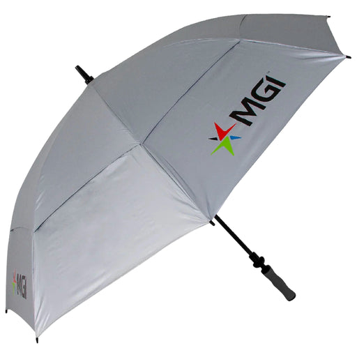 MGI Telescopic Spring Loaded UV Umbrella in Silver with MGI logo