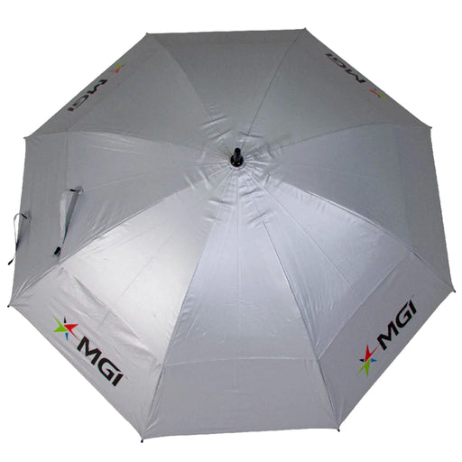 MGI Telescopic Spring Loaded UV Umbrella in Silver with MGI logo