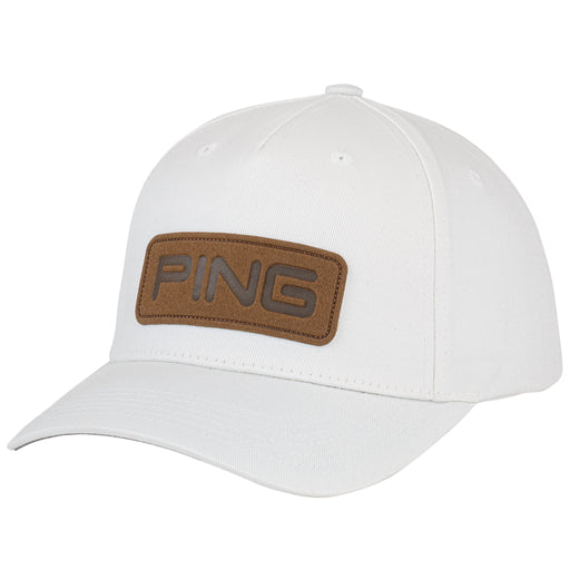 PING 214 Clubhouse Snapback Cap in white with faux leather PING logo on the front