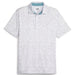 Puma Mattr Caddy Polo Shirt in White and a Slate pattern featuring caddy bags