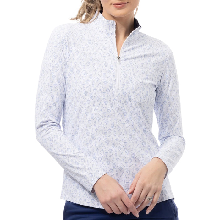 San Soleil Ladies 2025 SolAir Cool Print Quarter-Zip Mock Top