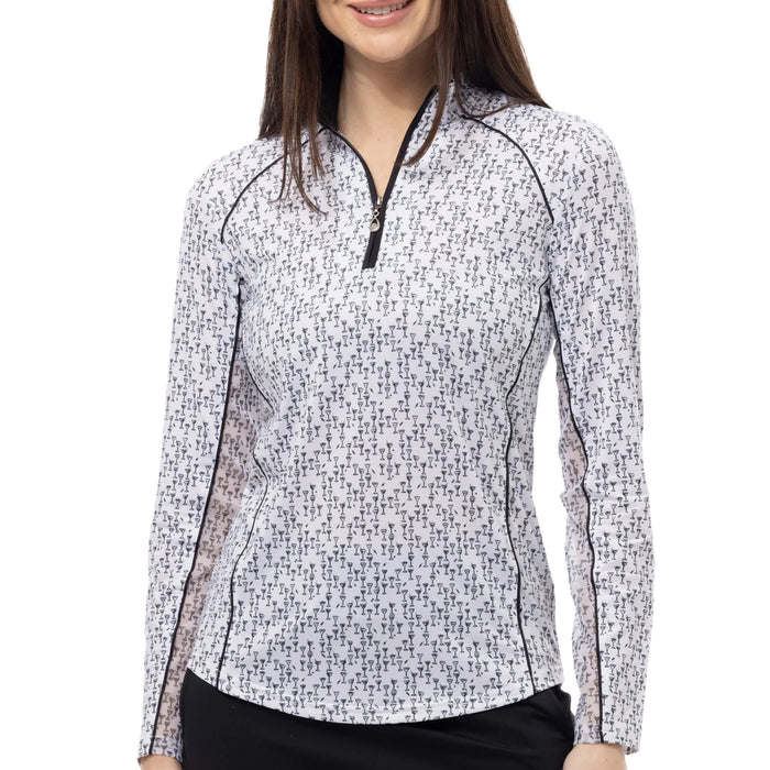 SanSoleil Ladies 2025 Sunglow Print Piping Quarter-Zip Mock Top